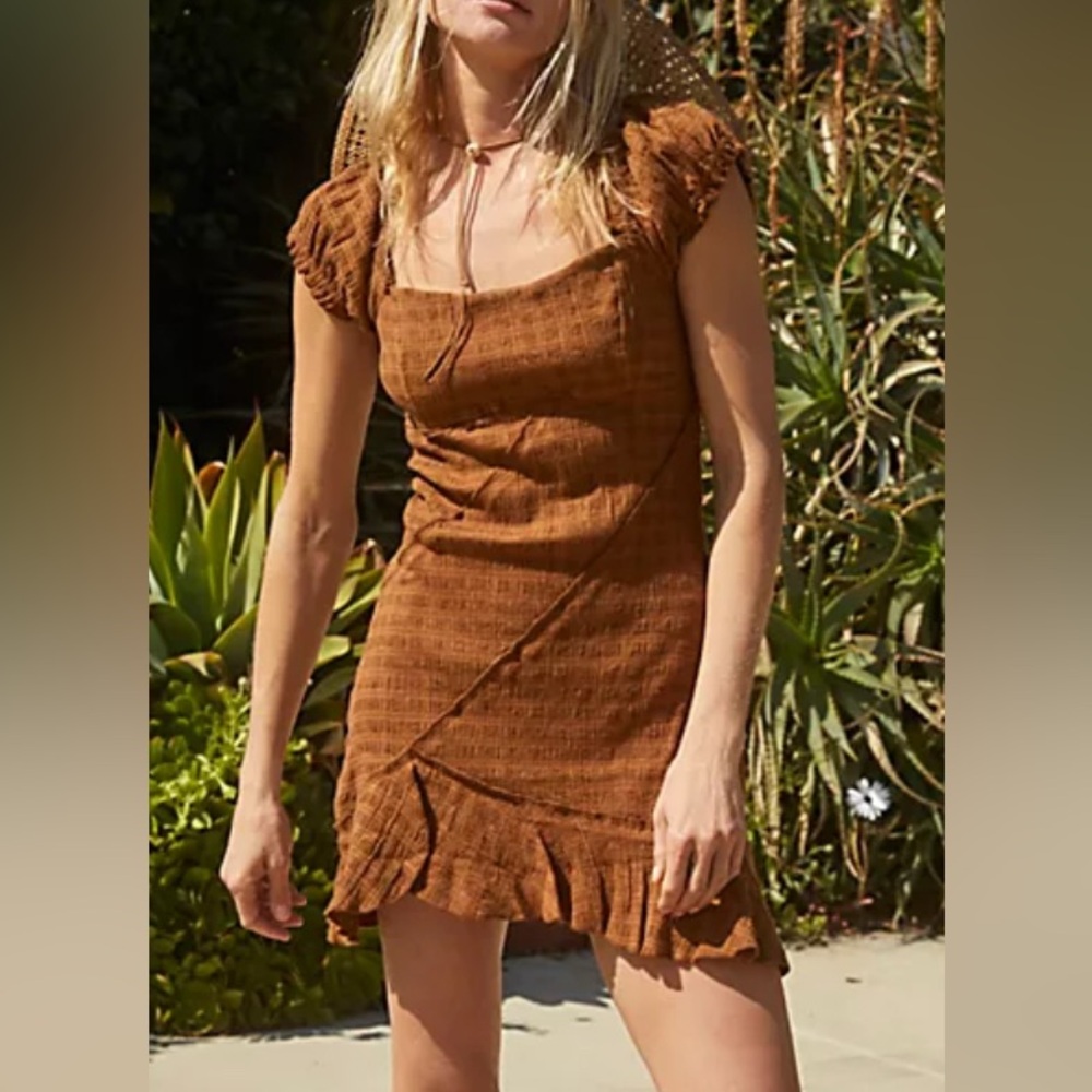 Free People Endless Summer Elle Mini Dress Natural Brown Size Large